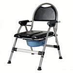 Folding Commode Chair Adjustable Height Bedside Toilet Shower Seat 150kg | Black