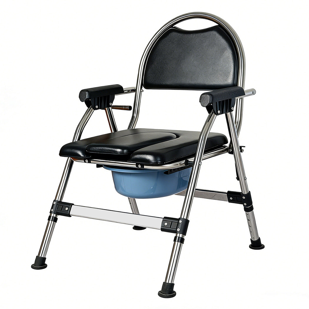 Folding Commode Chair Adjustable Height Bedside Toilet Shower Seat 150kg | Black