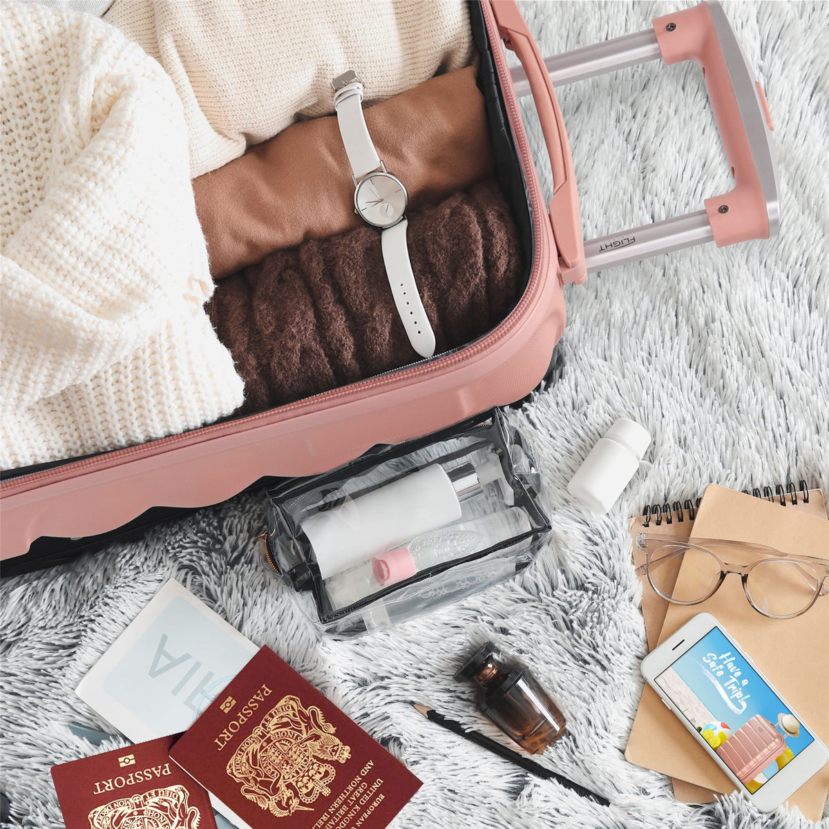 Set Of 3 Hard Case Bubble Design Check-in Size Suitcases Hold Luggage - Overhead Cabin Bag With Medium & Large Check-in 20kg+ Hold Suitcase | Set of 3 | Rose Gold