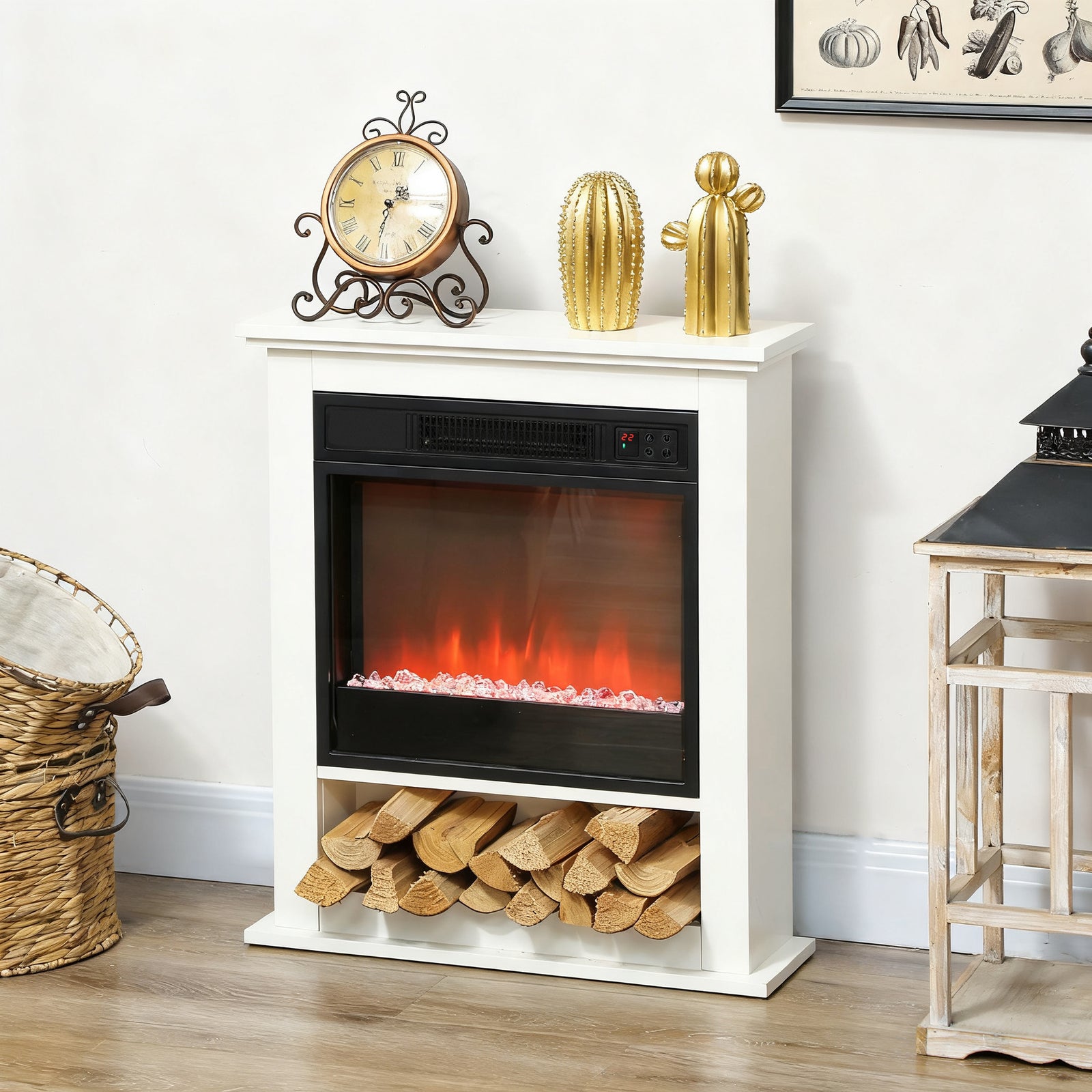 1800w White Electric Fire Reach Up To 30㎡ Space