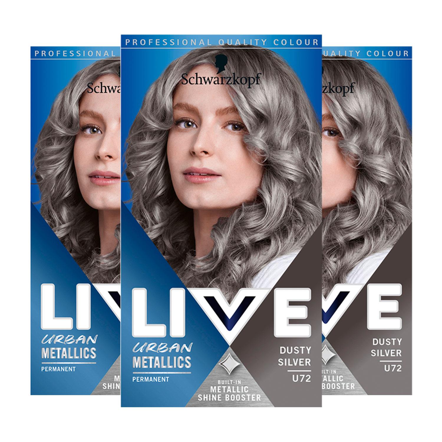 Live Metallic Shine Booster Permanent Hair Dye U72 Dusty Silver, 3pk
