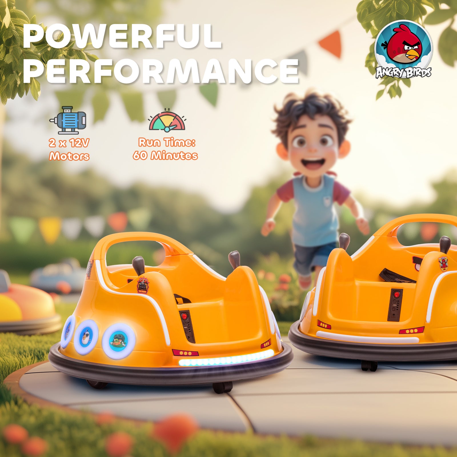 Angry Bird Licensed 12v Kids Bumper Car W/ Joysticks, Remote | Orange