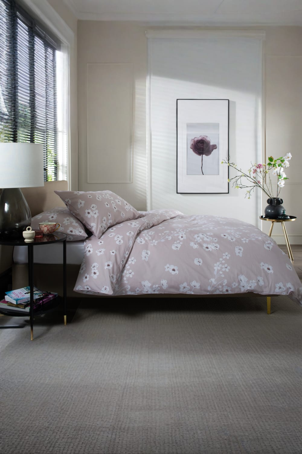 Petite Fleure 100% Cotton Duvet Cover Set – Floral Blossom Print Bedding With Piped Edges | Double | Pink