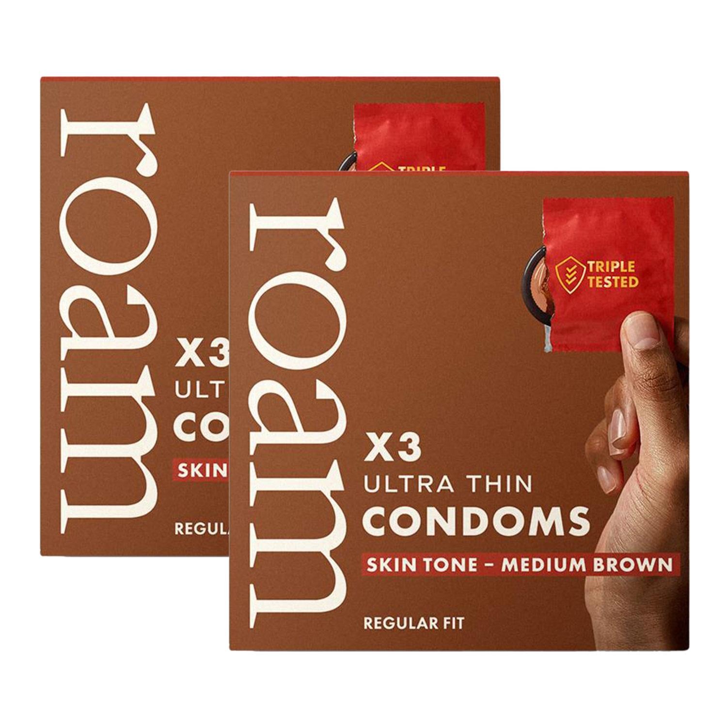6x Medium Brown Condom For Safer Sex & Contraception (3x2 Pk)