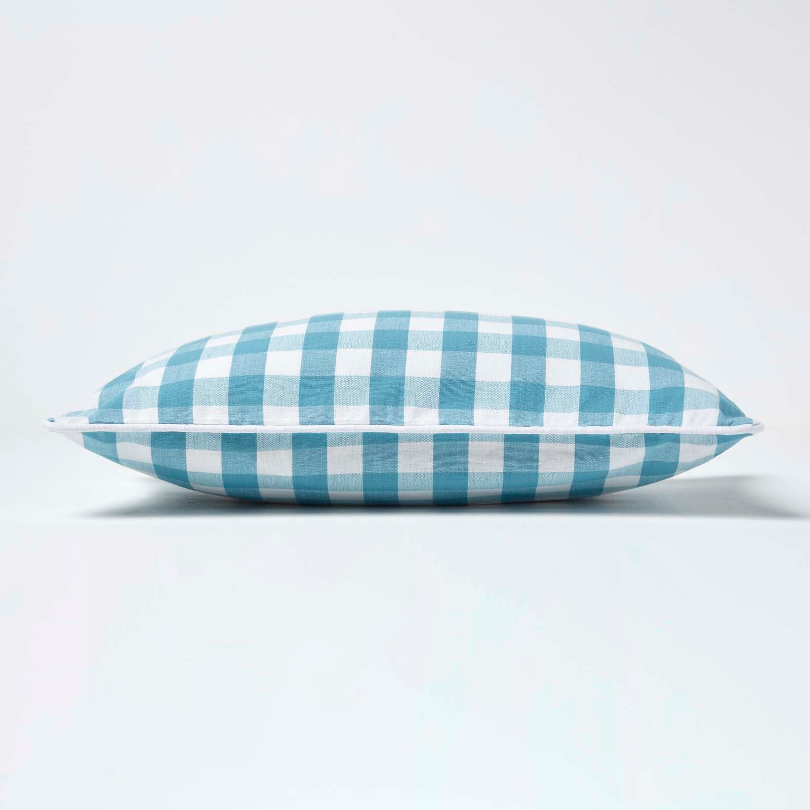 Block Check Cotton Gingham Cushion Cover | 30cm x 50cm | Blue