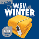 Deluxe Electric Throw Heated Double Over Blanket Soft Fleece 9 Heat & 12 Timer Settings | L | Gold