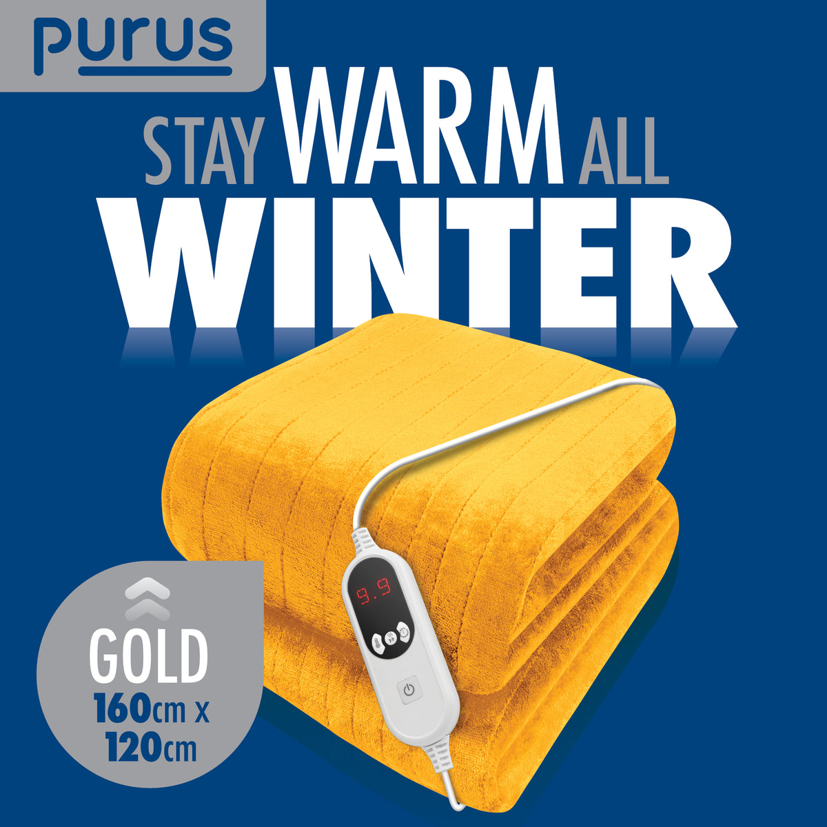Deluxe Electric Throw Heated Double Over Blanket Soft Fleece 9 Heat & 12 Timer Settings | L | Gold