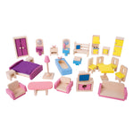 Wooden Dolls House Furniture Set, Includes 27 Play Pieces