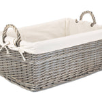 Wicker Shallow Lined Antique Wash Storage Basket | Large | White