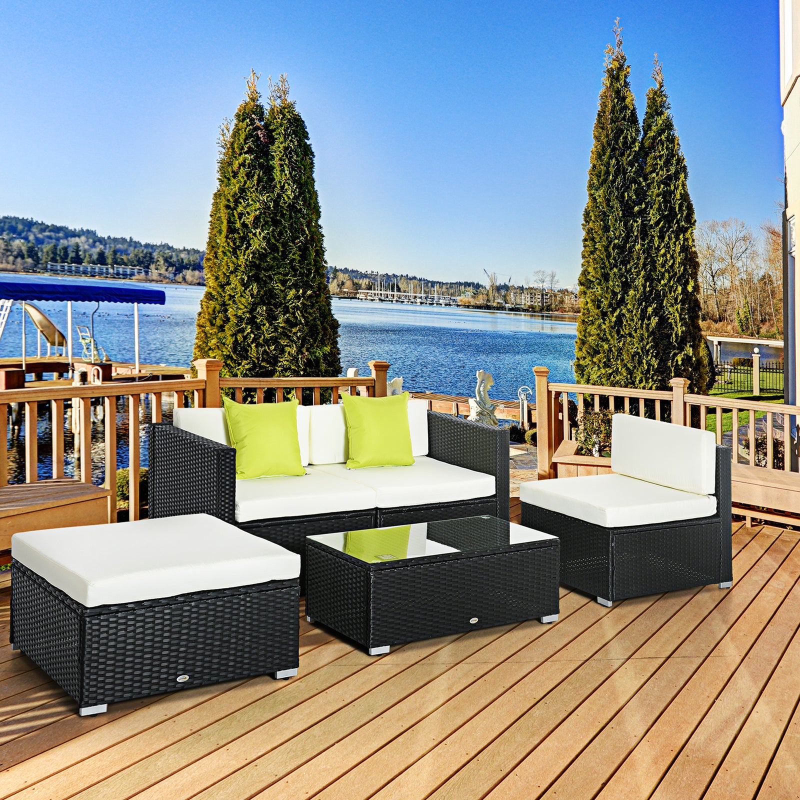 5 Pieces Rattan Sofa Set Wicker Sectional Cushion Patio | Black