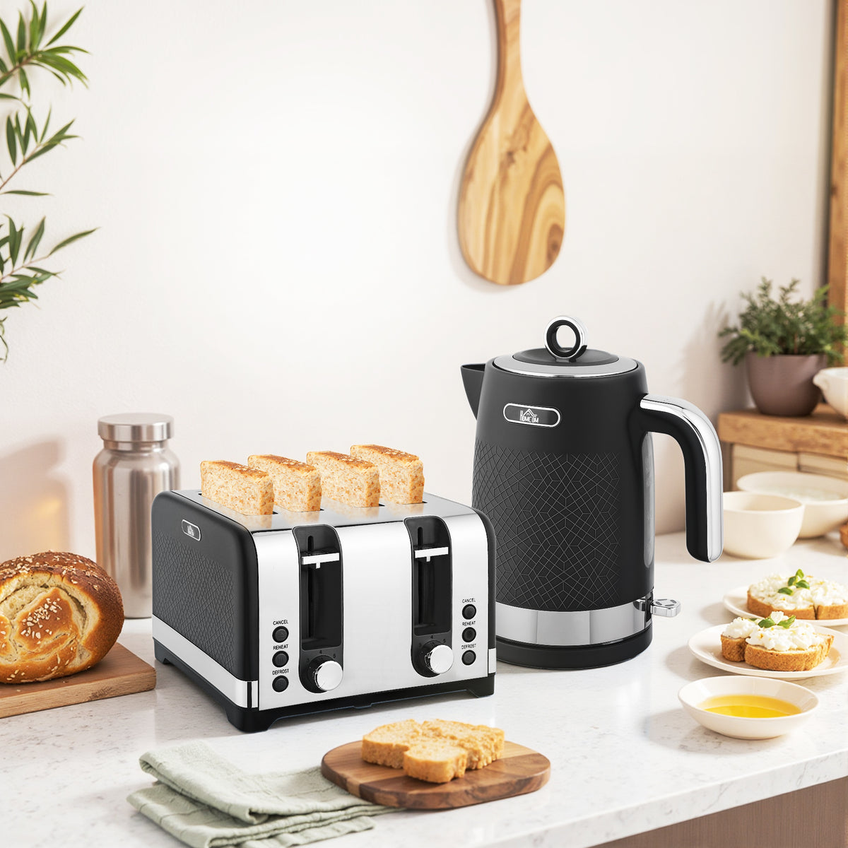 Kettle And Toaster Set With 3000w Rapid Boil, 4 Slice Toaster | Black
