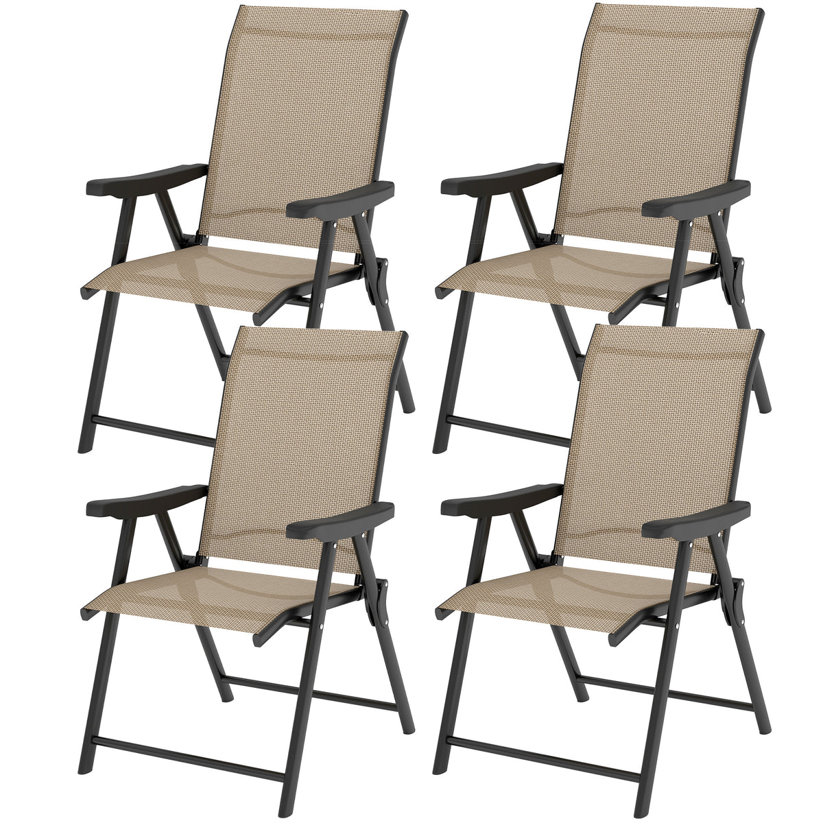 Folding Chair W/ Breathable Mesh Fabric Seat | Set of 4 | Brown