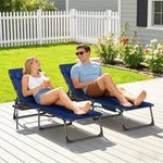 Folding Sun Loungers With 5-level Back, Cup Holder | Dark Blue