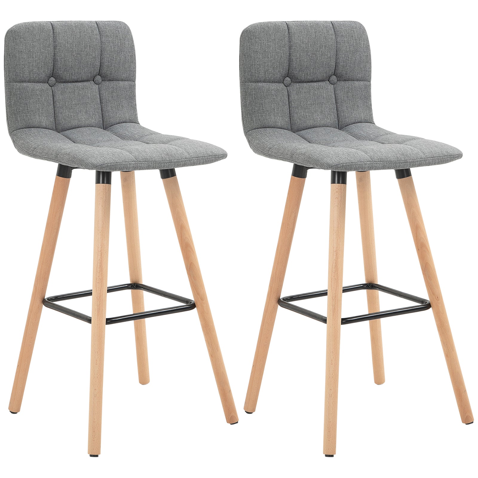 Barstools Set Of 2 Armless Button-tufted Grey