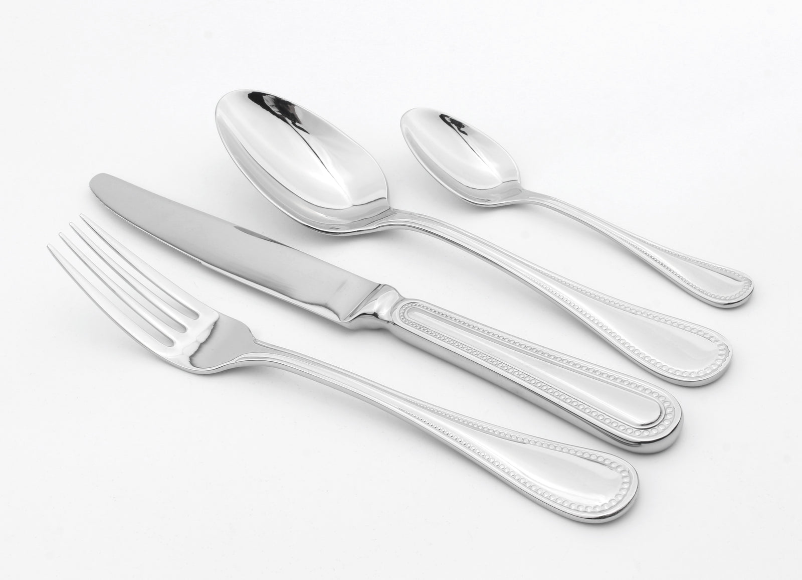 Cutlery Sets Stainless Steel 18/8 Forks Spoons Catering Bead | Set-of-4 | Silver