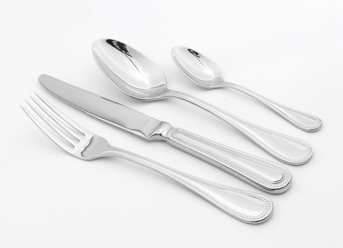 Cutlery Sets Stainless Steel 18/8 Forks Spoons Catering Bead | Set of 4 | Silver