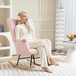 Rocking Chair, Modern Armchair With Backrest For Bedroom | Pink