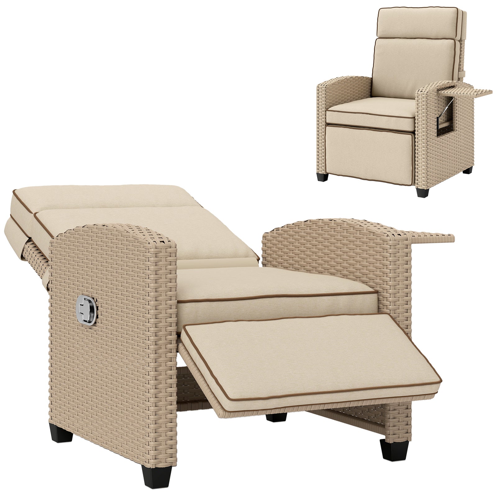 Rattan Recliner Chair, Adjustable Backrest | White
