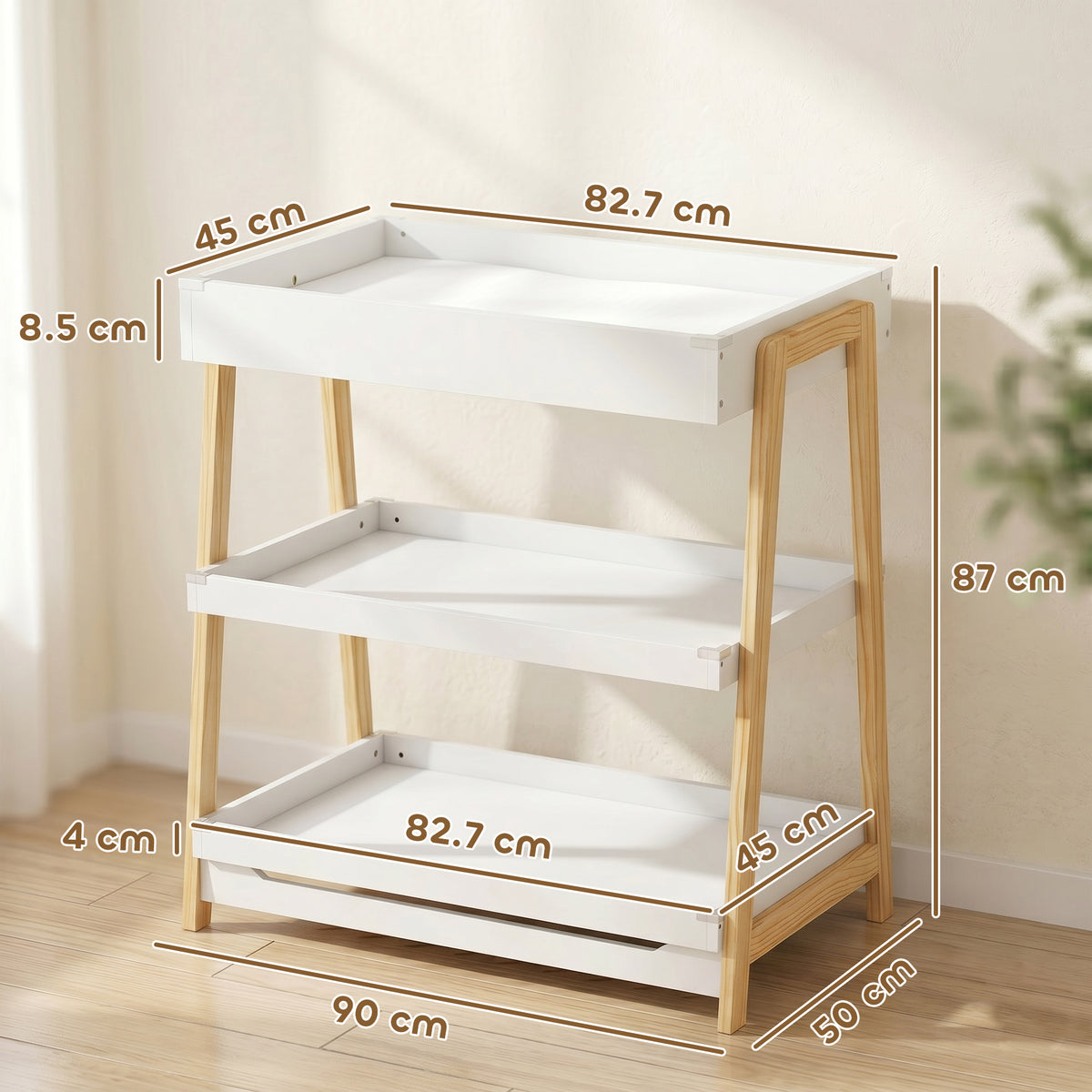 AIYAPLAY Baby Changing Table With 2 Storage Shelves White