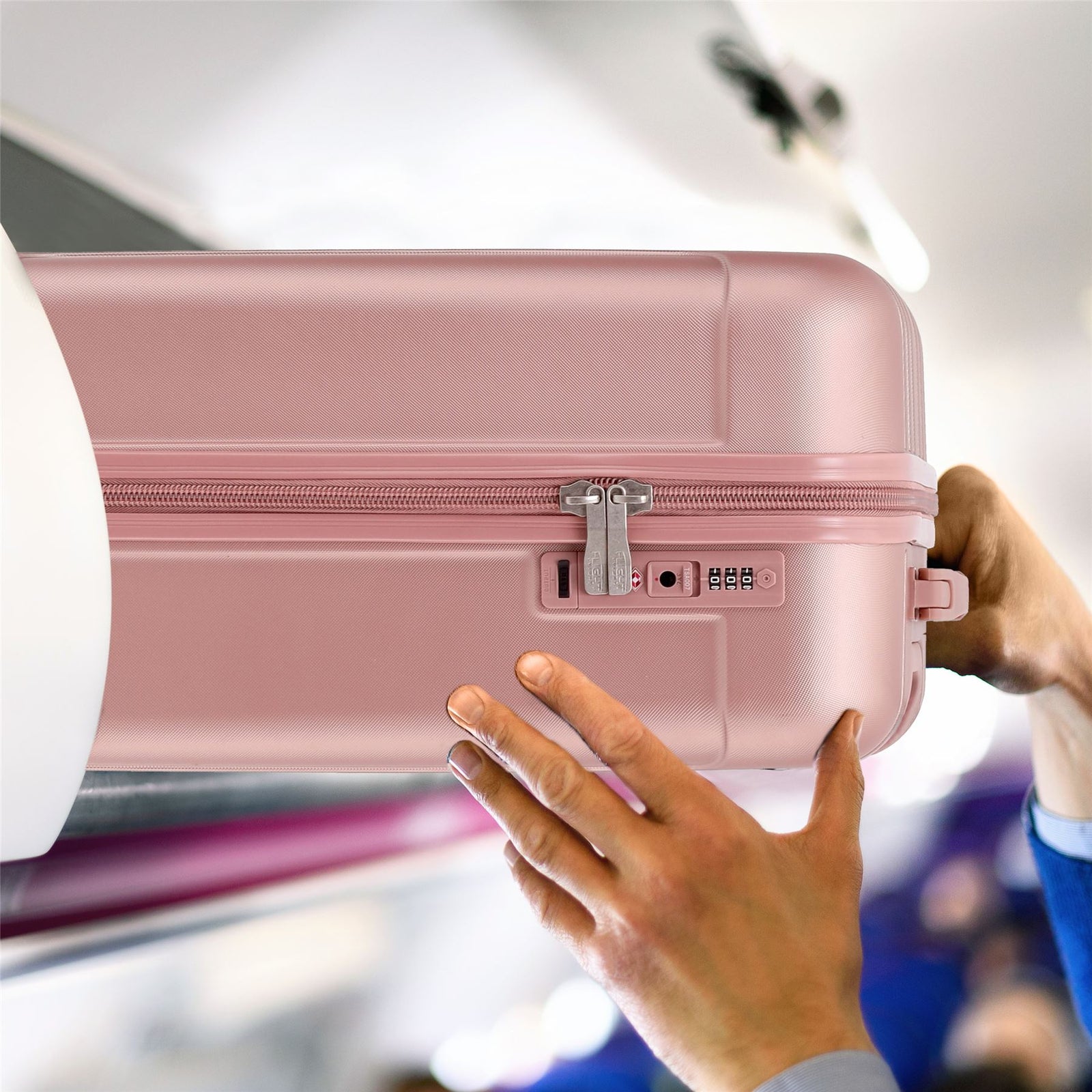 56x45x25cm Large Cabin Carry On Case - Overhead Luggage Suitcase - 4 Spinner Wheels - Abs Hard Shell Cabin Bag | Cabin | Rose Gold