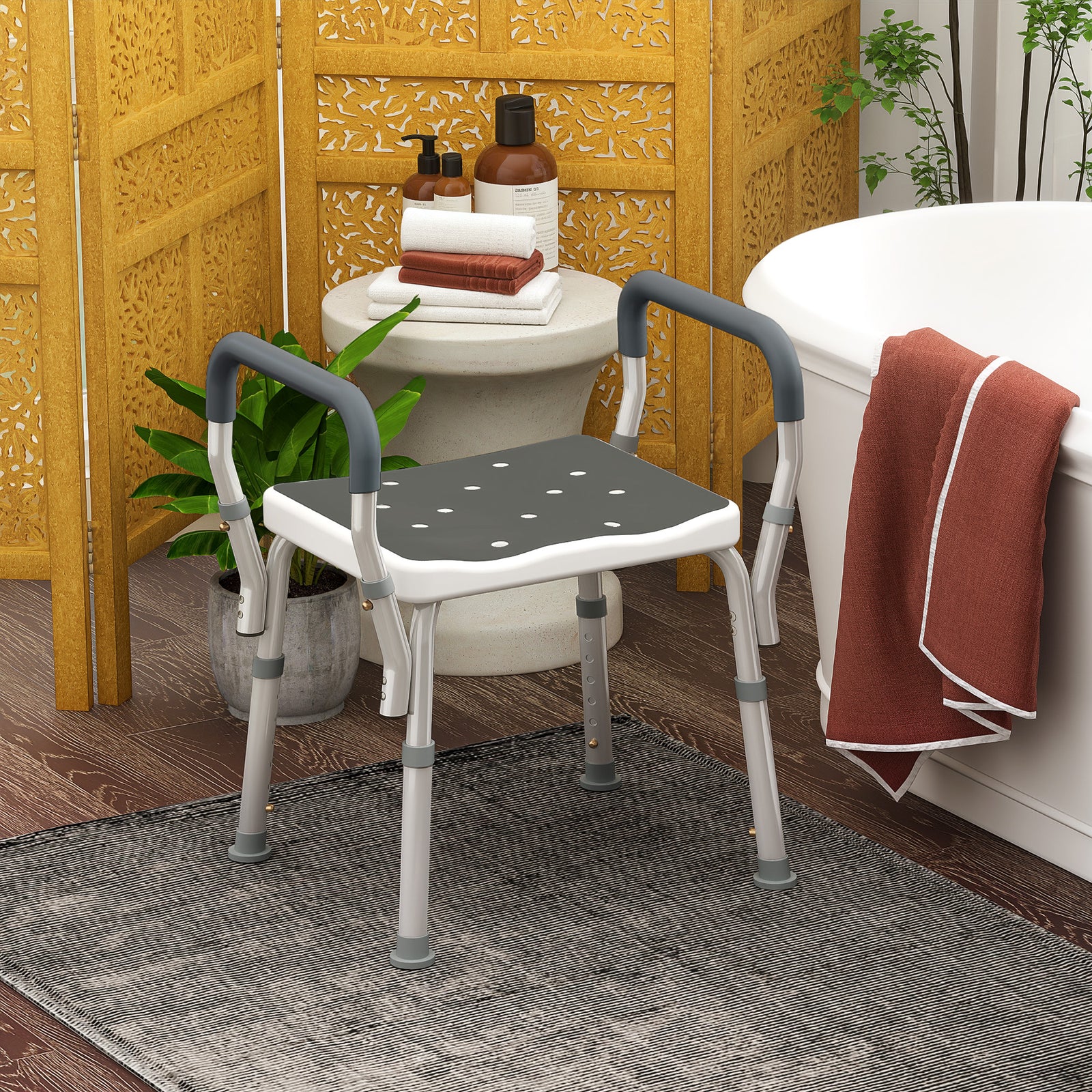 Rust-free Aluminium Bath Chair With Adjustable Height, Grey