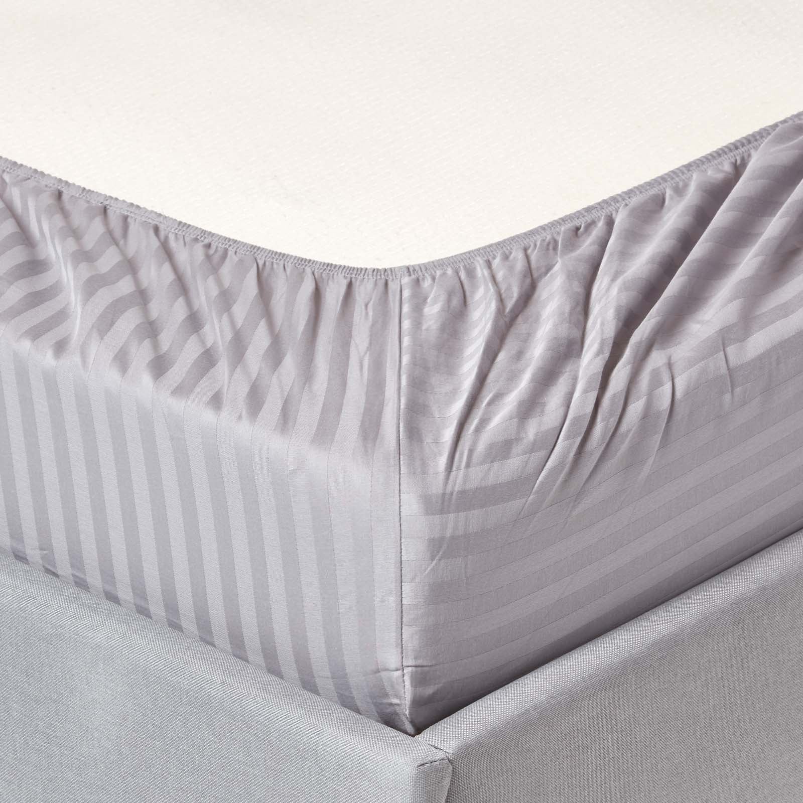 Egyptian Cotton Satin Stripe Fitted Sheet 330 Tc | Single | Grey
