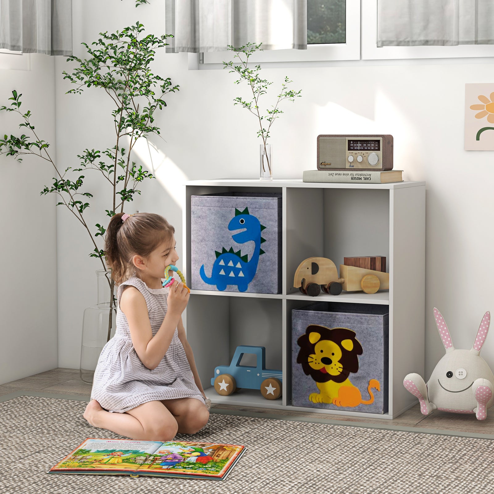 Toy Organiser With Two Non-woven Fabric Drawers For Bedroom - White