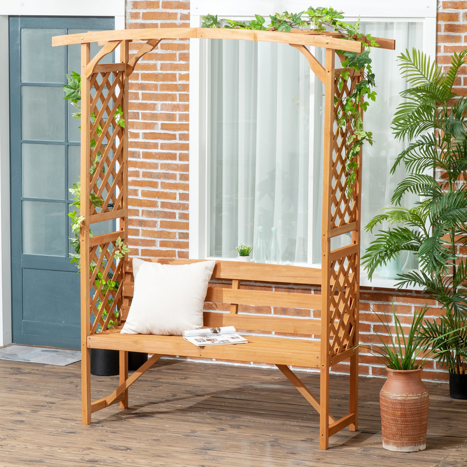 Patio Garden Bench Arbour Natural Wood