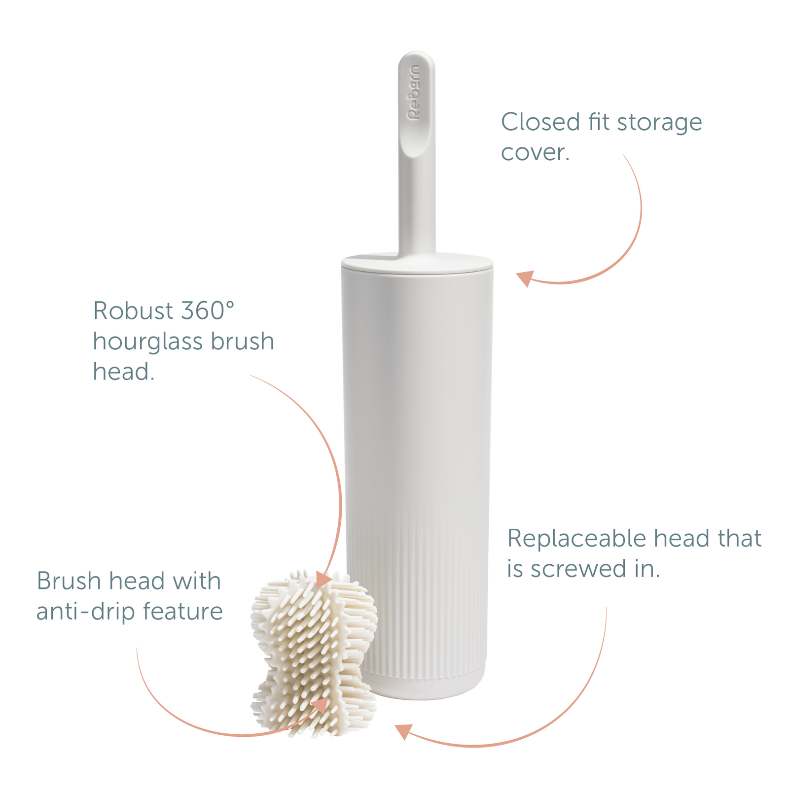 Recycled Toilet Brush - Replaceable head that is screwed in - Closed fit storage cover - Made in the UK | Stone