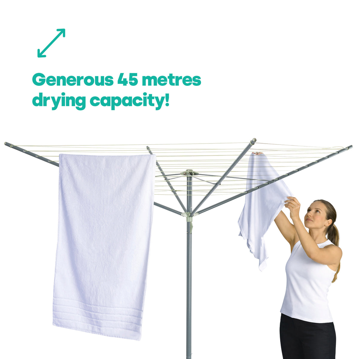Livivo 45m 4-arm Rotary Clothes Airer Round Arms - Grey Sage Green With Spike & Cover