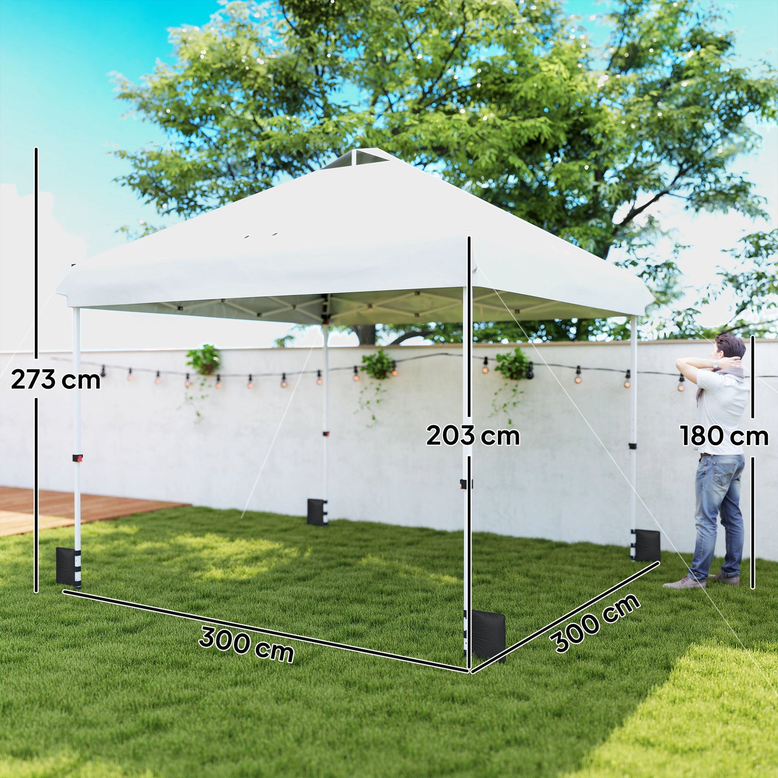 3x3 M Pop Up Gazebo W/ Wheels, One-touch Party Tent | White