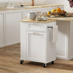 Kitchen Storage Trolley On Wheels With 2 Drawers, Island, White