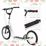 90-96cm Kids Kick Scooter W/ Adjustable Handlebar Inflatable Wheels | White