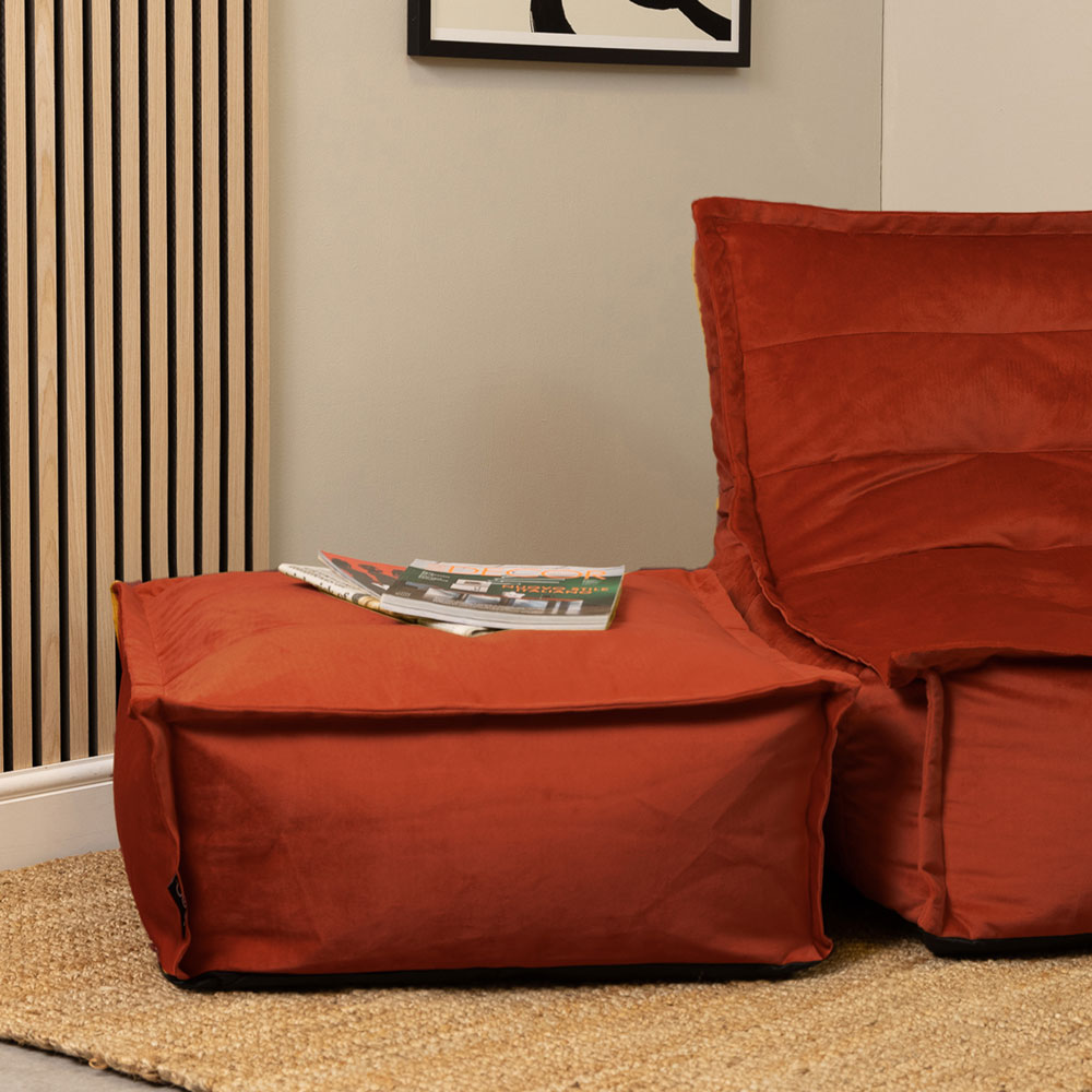 Vita Velvet Footstool Bean Bag Pouffe | Orange