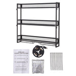 3-tier Wall-mounted Metal Wine Rack With Stemware Holders & Led Strip