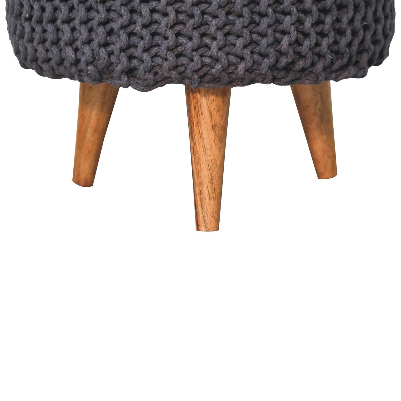 Solid Mango Wood Keeva Grey Round Footstool