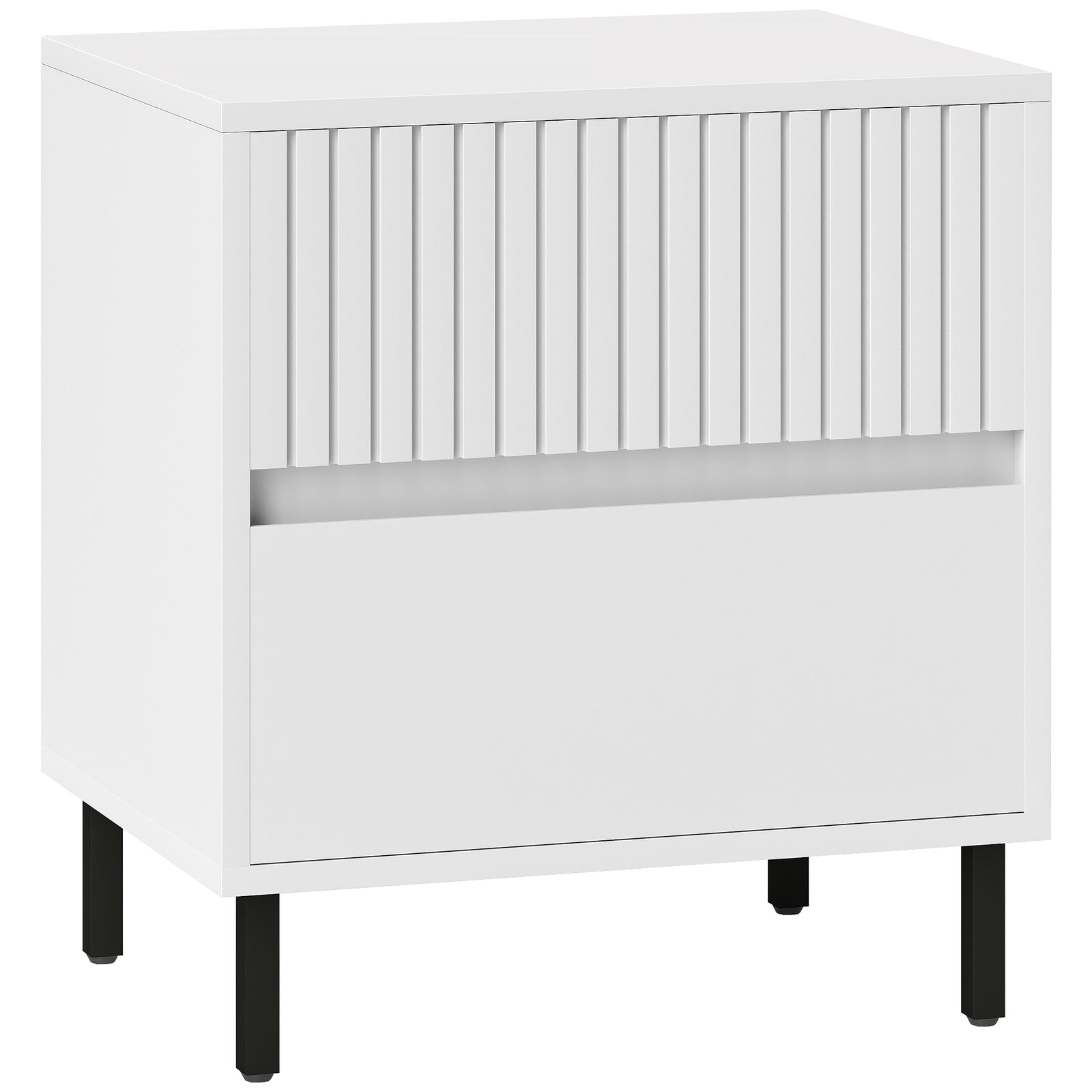 Bedside Table With 2 Drawers And Steel Legs For Bedroom | One Size | White