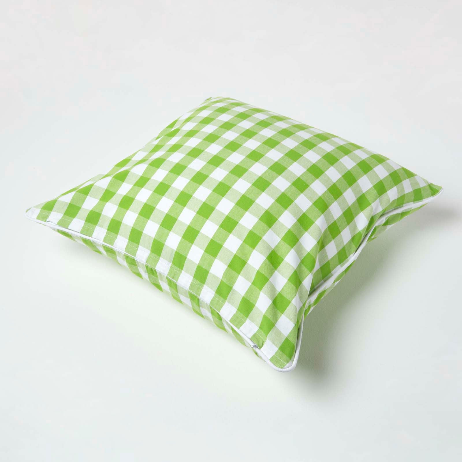 Block Check Cotton Gingham Cushion Cover | 60cm x 60cm | Green