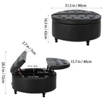 Round Pu Leather Upholstered Storage Ottoman With Lift-top & Flip Design | Black