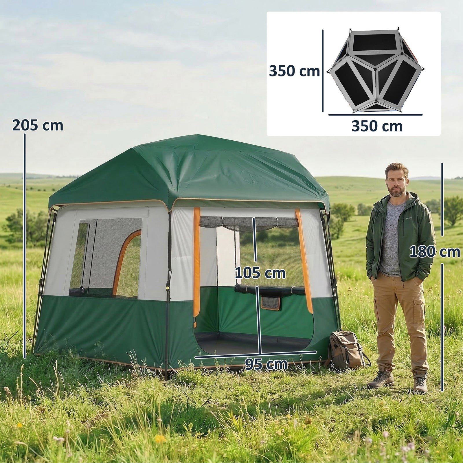 Camping Tent 3000mm Waterproof 4-6  Person | Green