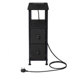 Bedside Table Narrow Side Table With Led Charging Station Storage Black | Black