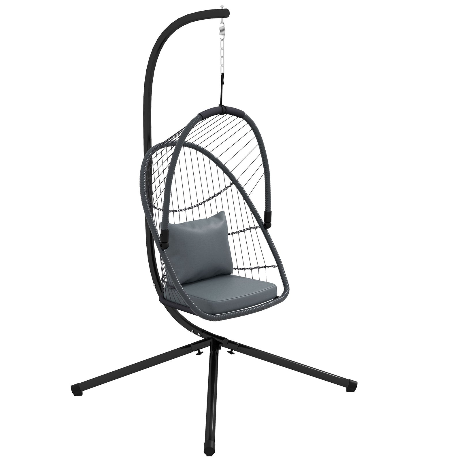 Rattan Chair With Cushion, Foldable Basket, 360° Rotation