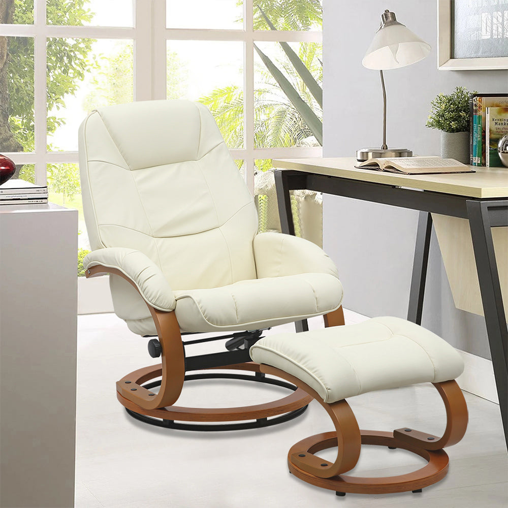 Ergonomic Executive Office Reclining Chair With Footstool | Beige