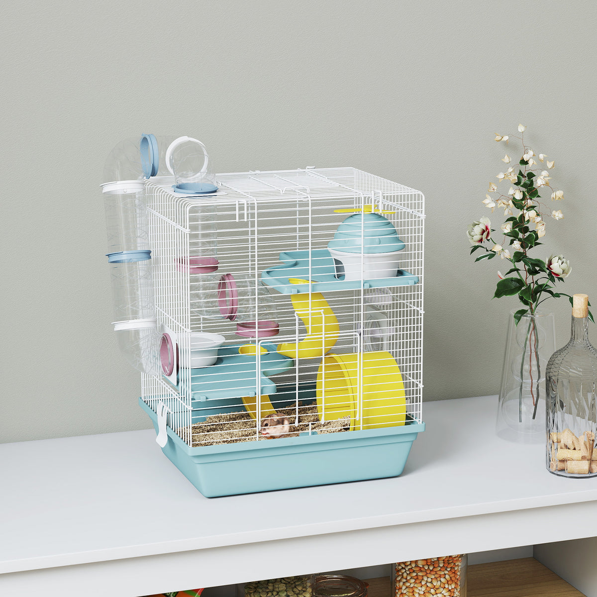 PawHut Hamster Cage, Gerbil Cage For Dwarf Hamsters, 34.5 X 27.5 X 41 Cm