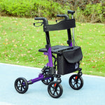 Folding Rollator Walker With Seat, Backrest, Bag, 4 Wheels | One Size | Purple
