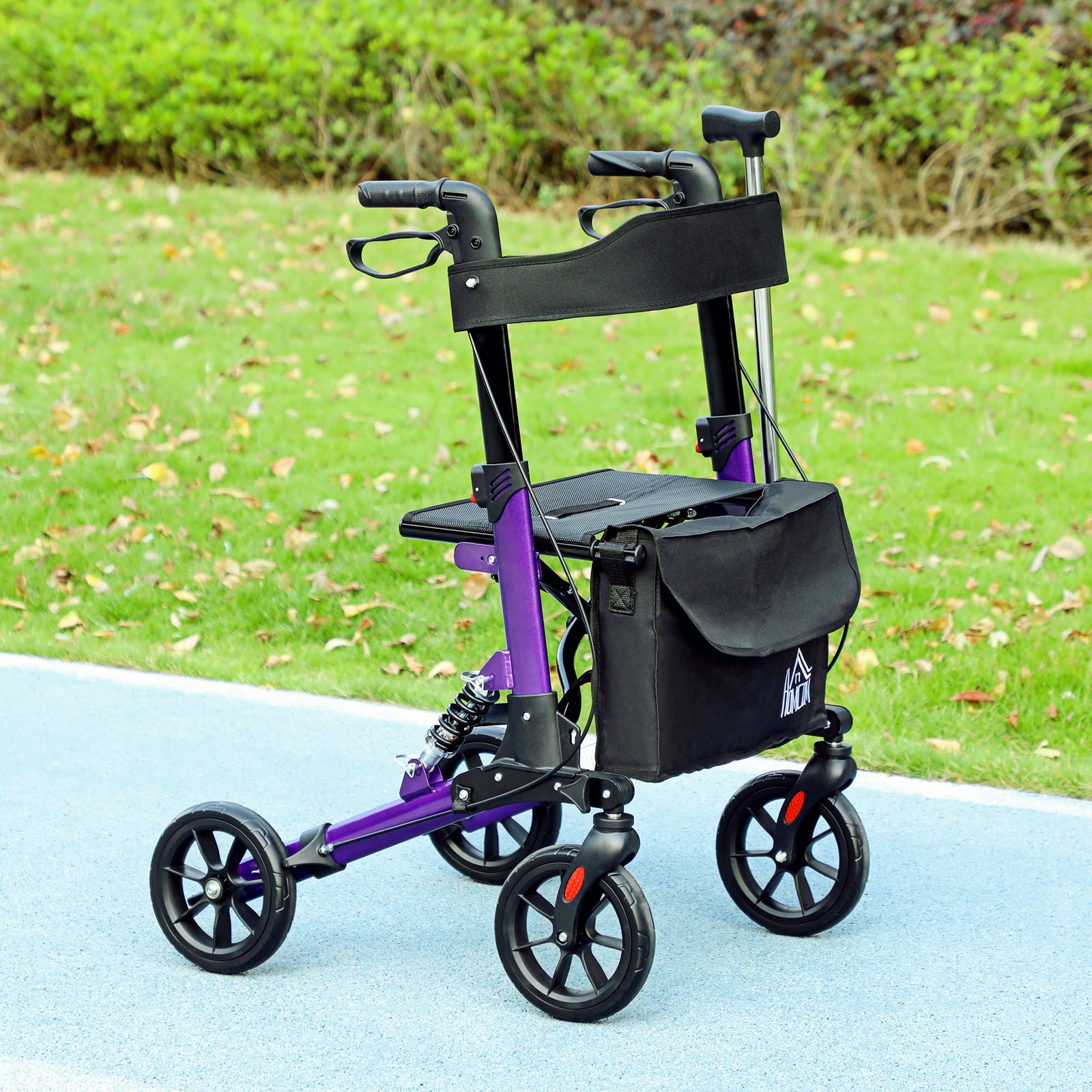Folding Rollator Walker With Seat, Backrest, Bag, 4 Wheels | One Size | Purple