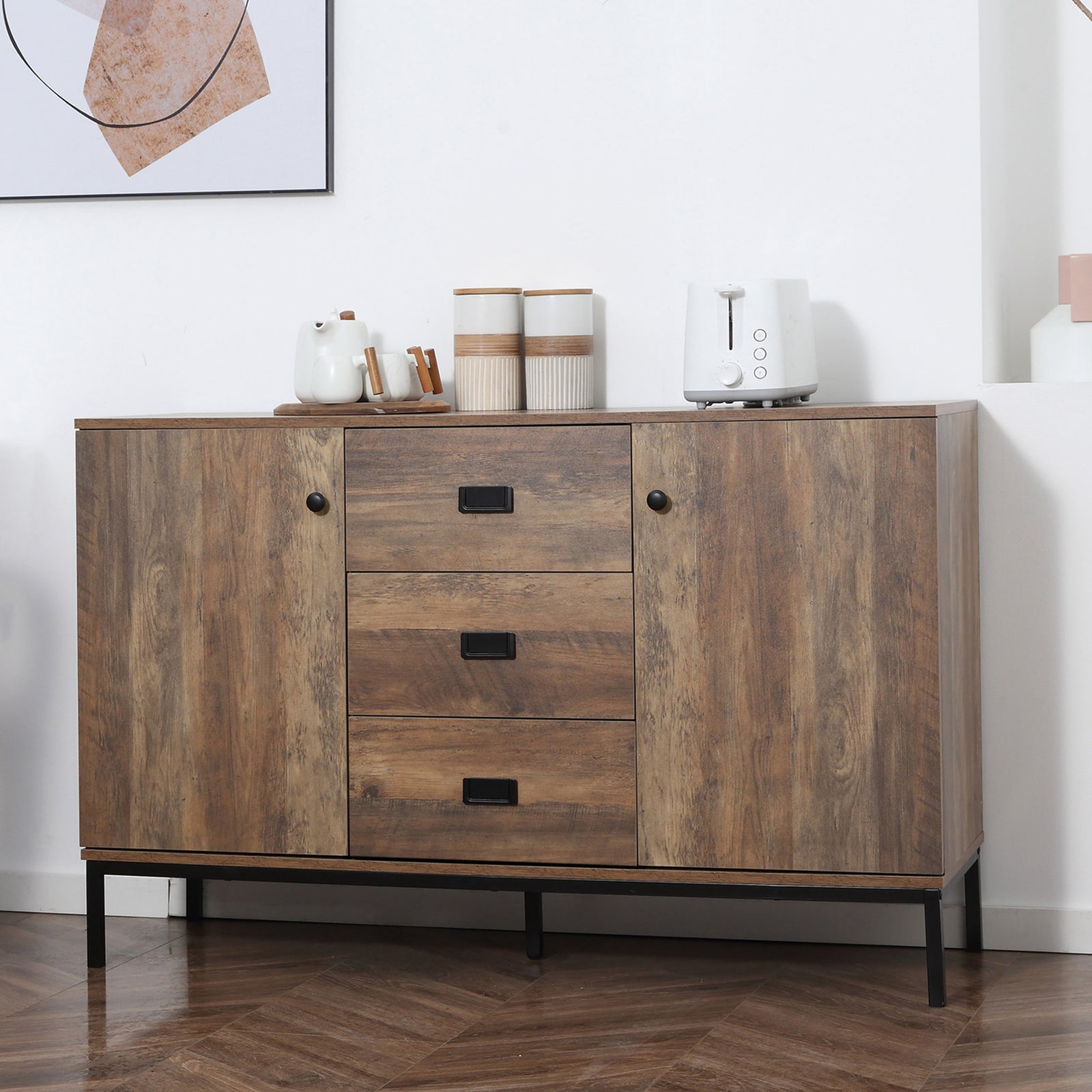 Industrial Sideboard Storage Cabinet Distressed Brown