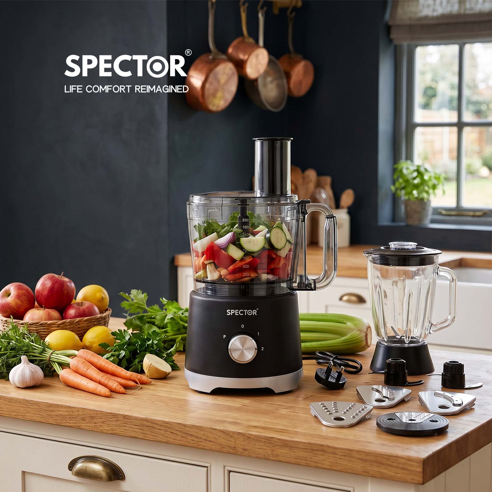 Spector Food Processor 1500w 2-speed Pulse 2.5l Chopper 1.5l Glass Jug