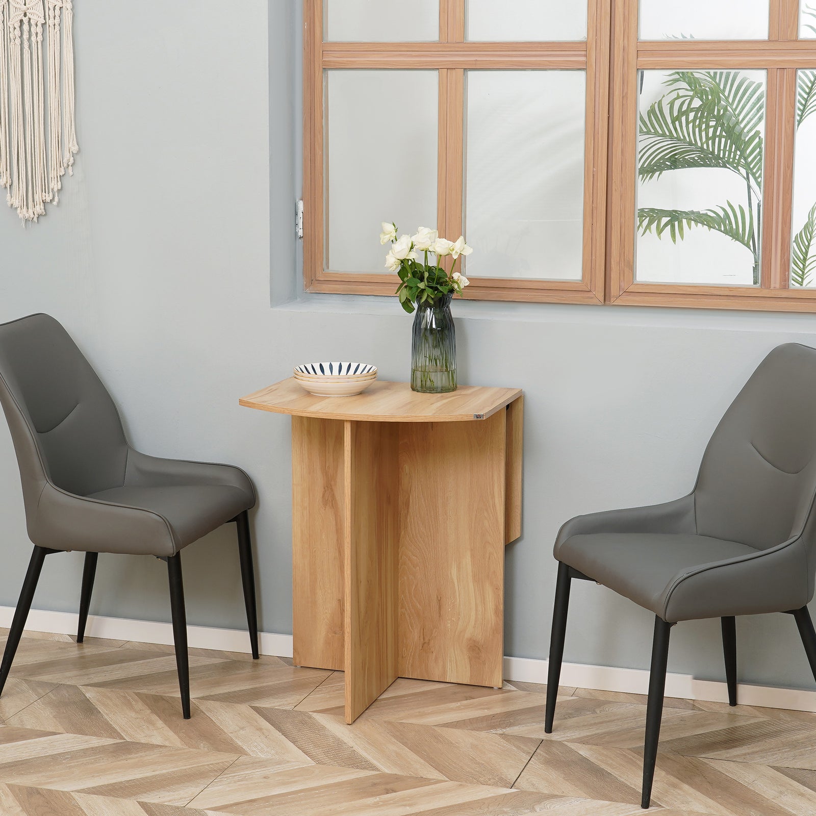 Foldable Dining Table Compact Drop Leaf Table For Kitchen | One Size | Oak