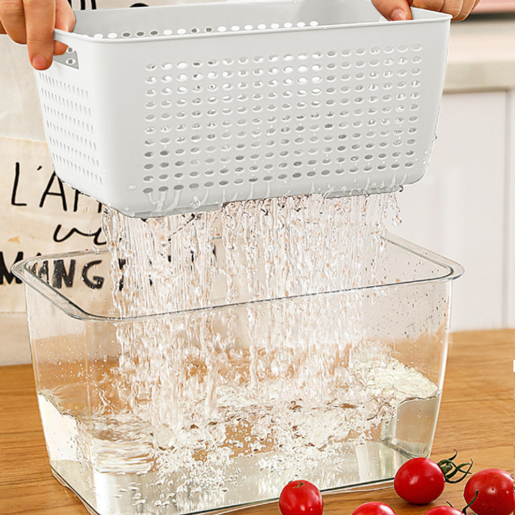 Nested Fridge Storage Container With Removable Colander | Small | White